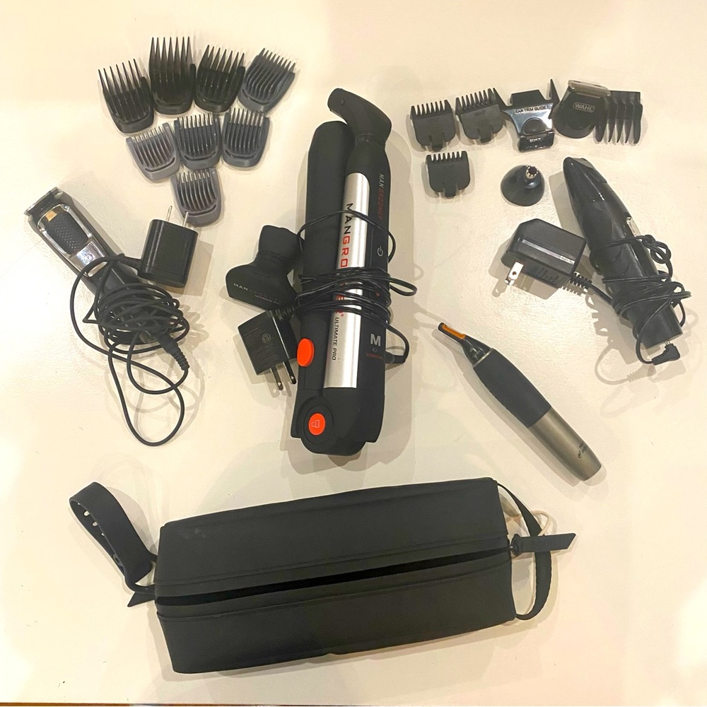 Bundle of Men’s Grooming Trimmer Clippers Set: Mangroomer Norelco Phillips Wahl